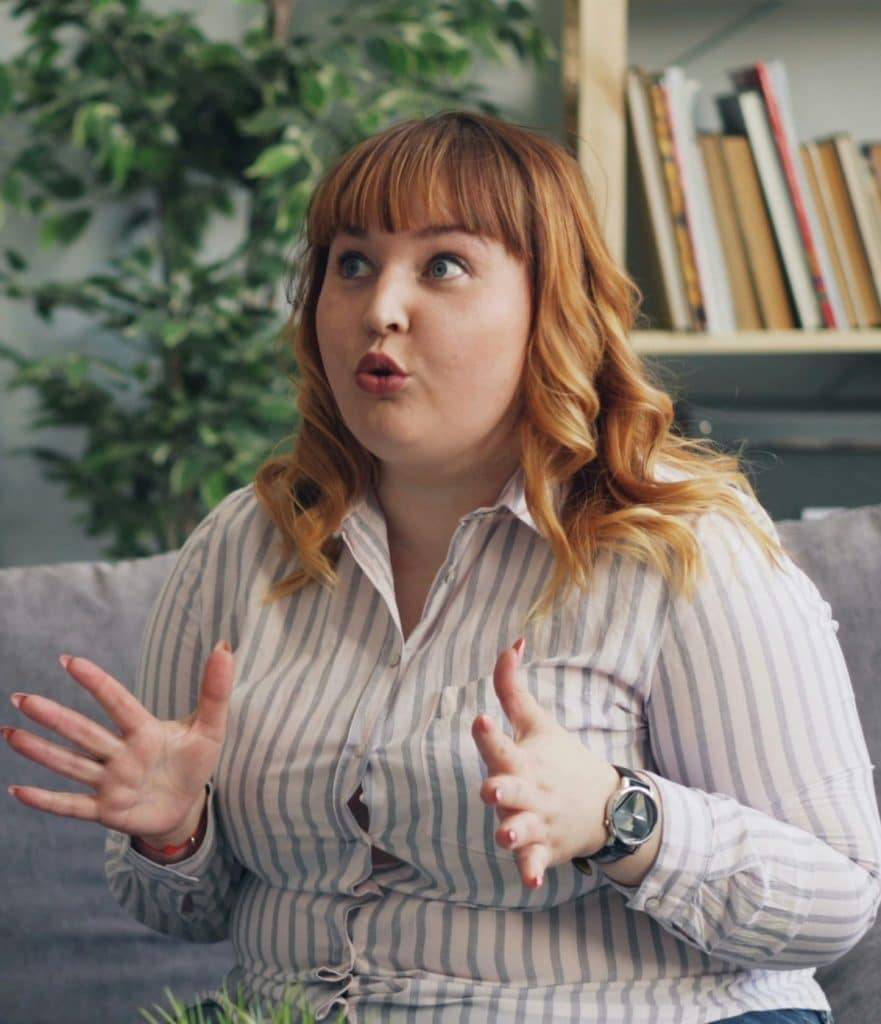 A customer is enthusiastically answering questions as part of a customer account marketing interview.