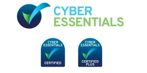 The Cyber Essentials logo with the most recent badges of certification that can be awarded to businesses.